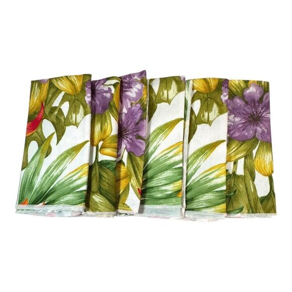 Waverly Other - Tropical Hawaiian Purple Bright Floral Print Tropical Napkins 6 Pack 17” Cotton